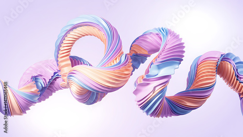 Pastel colored abstract spiral curves elegantly on a light lavender backdrop exuding serenity and modern artistic sophistication great for contemporary projects.