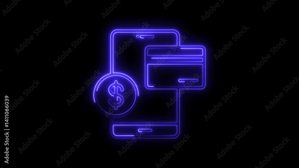 Glowing neon payment method icon 4k isolated on black background. HD Video motion graphic animation Glowing neon payment method icon 4k isolated on black background. HD Video motion graphic animation