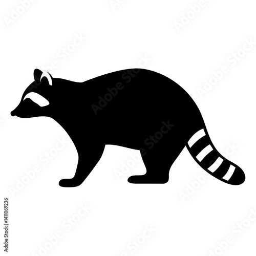 raccoon animal black silhouette icon - designs for jungle animals raccoon Safaris, wildlife, rainforest, vector on a white transparent.