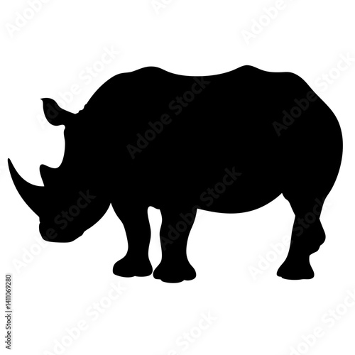 rhino animal black silhouette icon - designs for jungle animals rhino Safaris, wildlife, rainforest, vector on a white transparent.