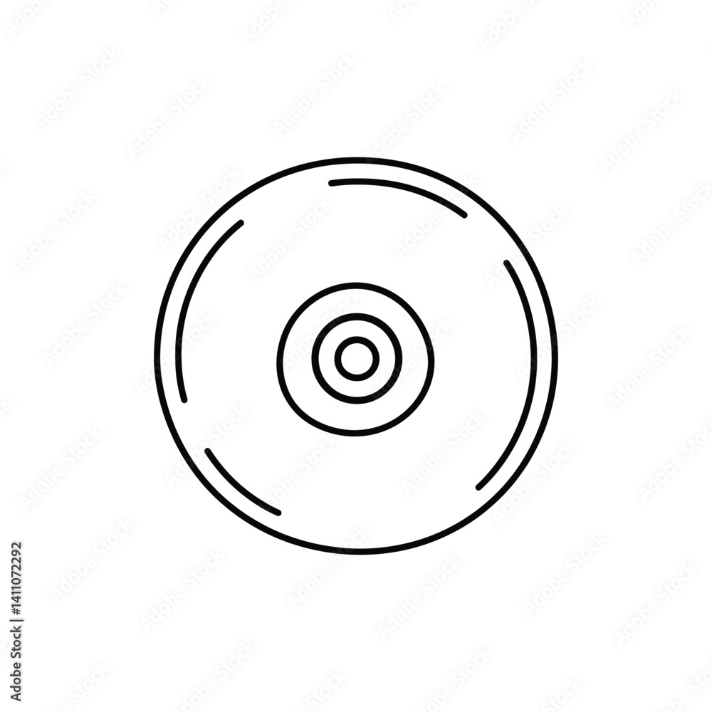 Disk Icon Circle Shape Black Outline Isolated on Transparent Background