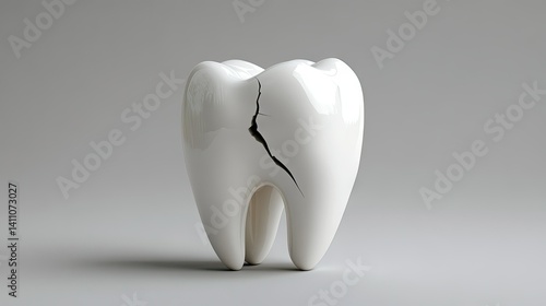 A cracked tooth sculpture showcasing intricate details of damage. set against a minimalistic gray background. ideal for dental health awareness and artistic representations