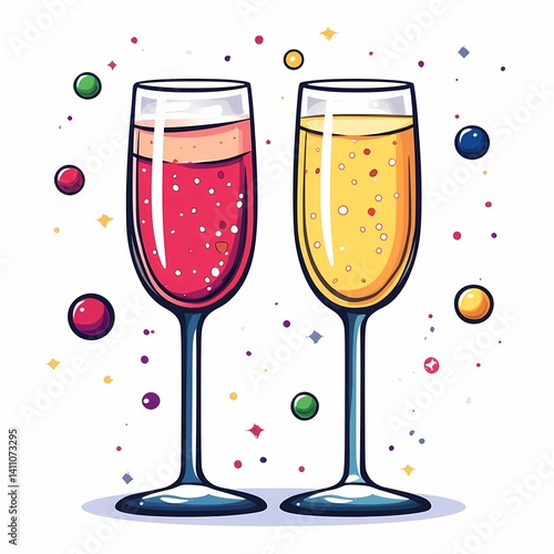 Wallpaper Mural Celebrate with Champagne. Festive Glasses and Sparkling Bubbles Vector Illustration Torontodigital.ca