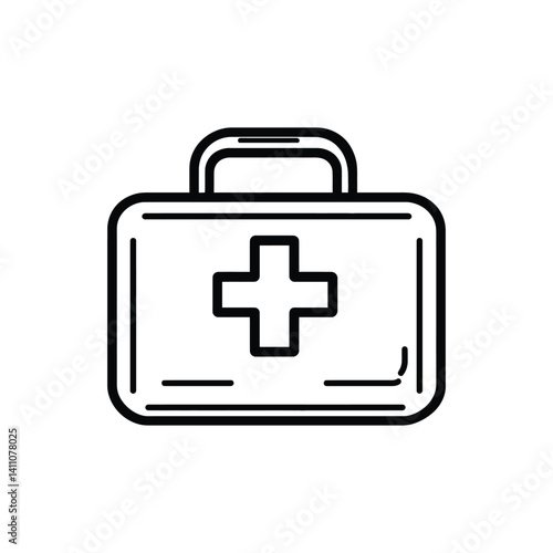 First Aid Kit Outline with Cross Symbol and Handle on Transparent Background