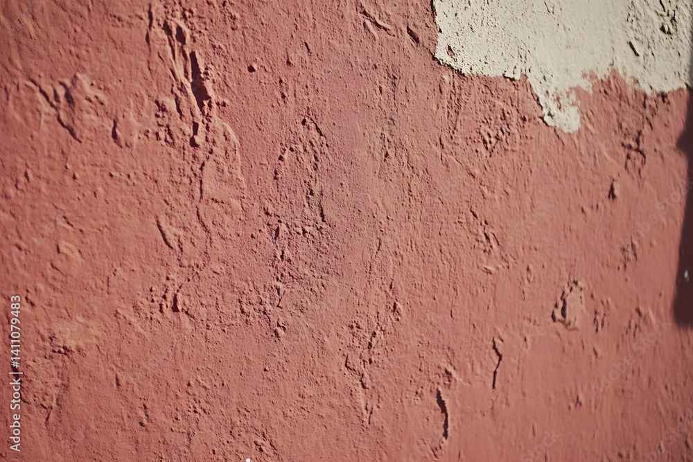 Obraz premium Textured Red Wall Background, Rough Plaster Surface, Vintage Building Exterior