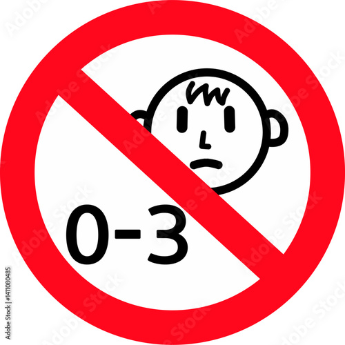 An illustration of a red circle with a red diagonal line symbolizing that babies aged 0 to 3 months are prohibited