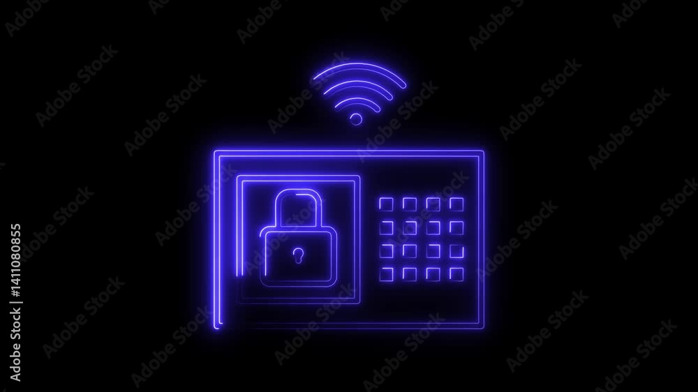 Glowing neon security system icon 4k isolated on black background. HD Video motion graphic animation Glowing neon security system icon 4k isolated on black background. HD Video motion graphic animation