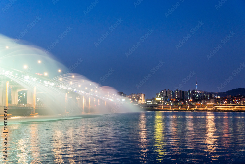 custom made wallpaper toronto digitalRainbow fountain show at Banpo Bridge in Seoul, South Korea.