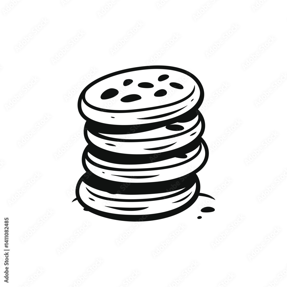 Monochrome Stack of Cookies Icon Style on Transparent Background Monochrome Stack of Cookies Icon Style on Transparent Background