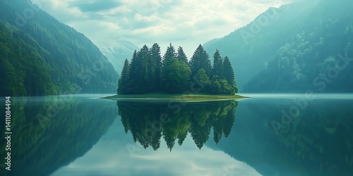 Fototapeta Naklejka Na Ścianę i Meble -  Landscape with lake and trees