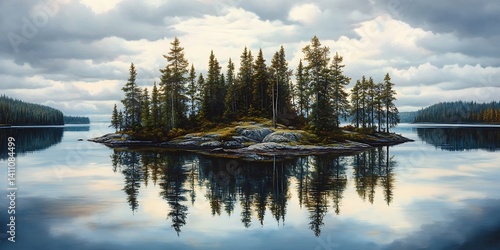 Fototapeta Naklejka Na Ścianę i Meble -  Landscape with lake and trees