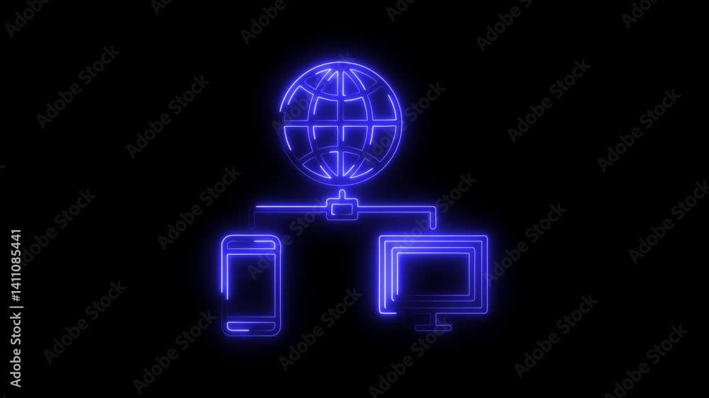 Glowing neon data transfer icon 4k isolated on black background. HD Video motion graphic animation Glowing neon data transfer icon 4k isolated on black background. HD Video motion graphic animation