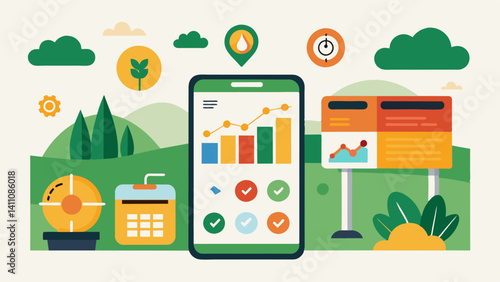 Remote Monitoring Mobile apps and software that allow farmers to remotely monitor the status of their farm receive alerts and make datadriven decisions.. Vector illustration