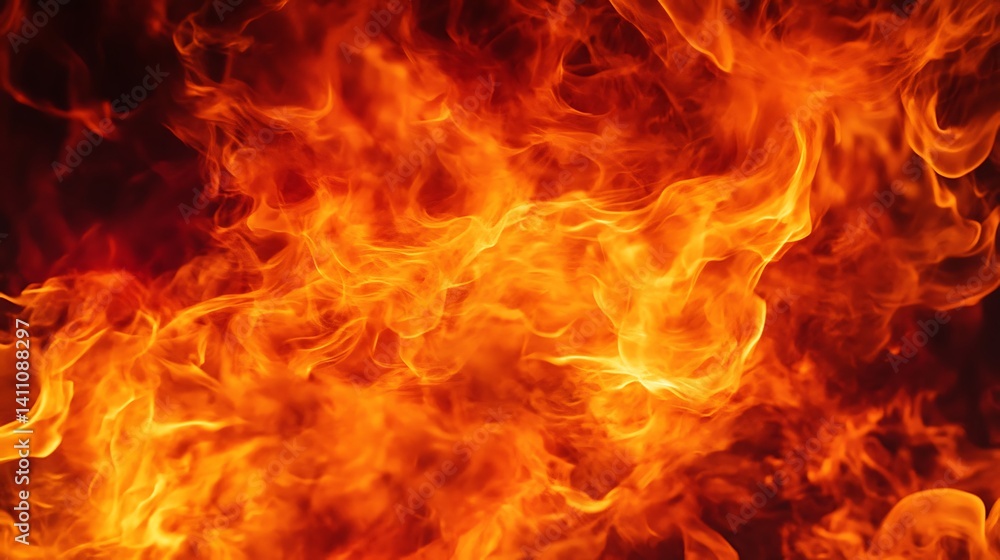 Fiery Inferno: A Blaze of Orange and Red Flames