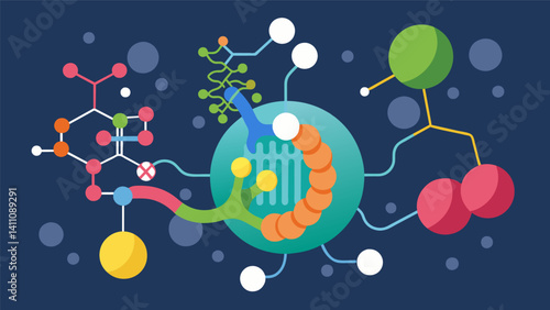 A visualization of protein structures is incorporated in a bioinformatics article providing a clearer understanding of the complex molecular interactions within cells.. Vector illustration
