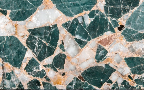 Green Terrazzo Texture Background, Polished Stone Surface