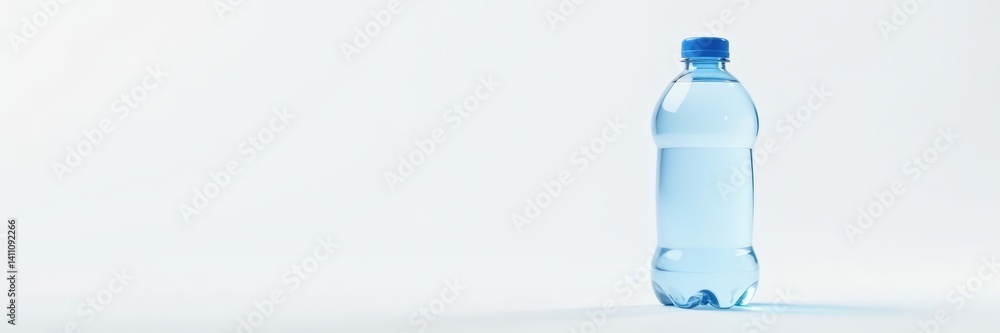 Clear plastic water bottle with blue cap on white background, plastic, clipping path Clear plastic water bottle with blue cap on white background, plastic, clipping path