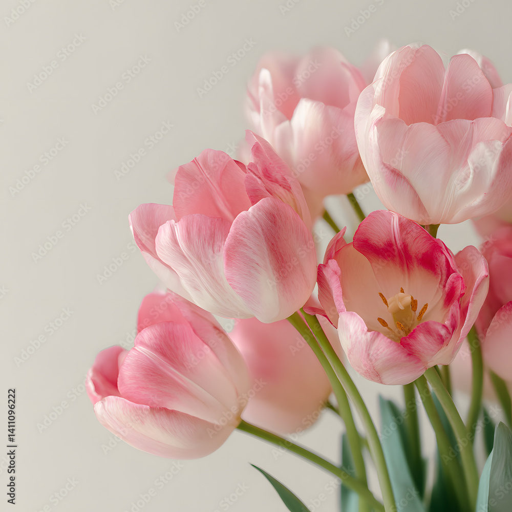 Fototapeta premium Close-up of Pink Tulips in Soft Focus