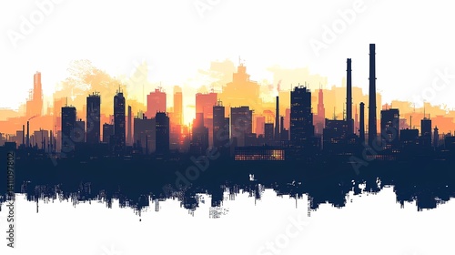 Wallpaper Mural Urban Skyline Cityscape Silhouette at Sunset. Modern Metropolis with Industrial Architecture and Colorful Sky Torontodigital.ca
