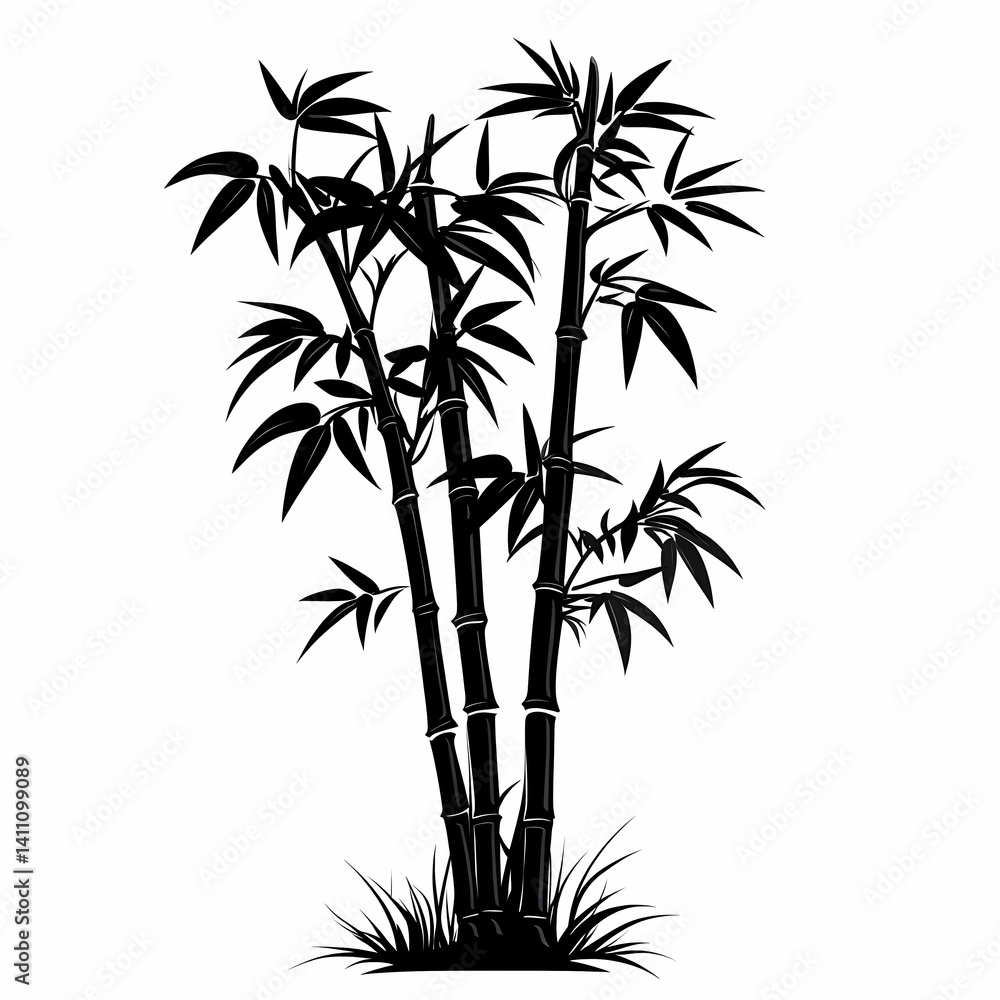 Fototapeta premium Elegant Bamboo Silhouette Illustration. Black and White Botanical Design for Peaceful and Sustainable Nature Dcor