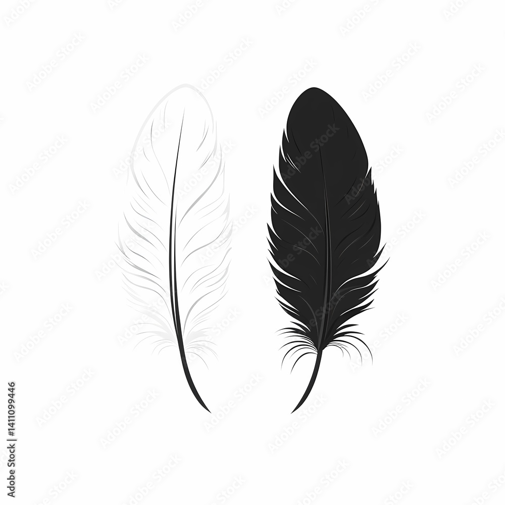 Black and White Feather Illustration - Minimalistic Stylized Vector Art for Home Decor Prints Black and White Feather Illustration - Minimalistic Stylized Vector Art for Home Decor Prints