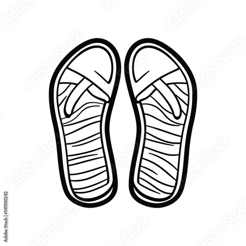 Pair of flipflops Line Art Design with Striped Texture on Transparent Background