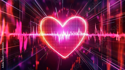 Obraz na płótnie Heartbeat: A Digital Visualization of Love and Life w salonie