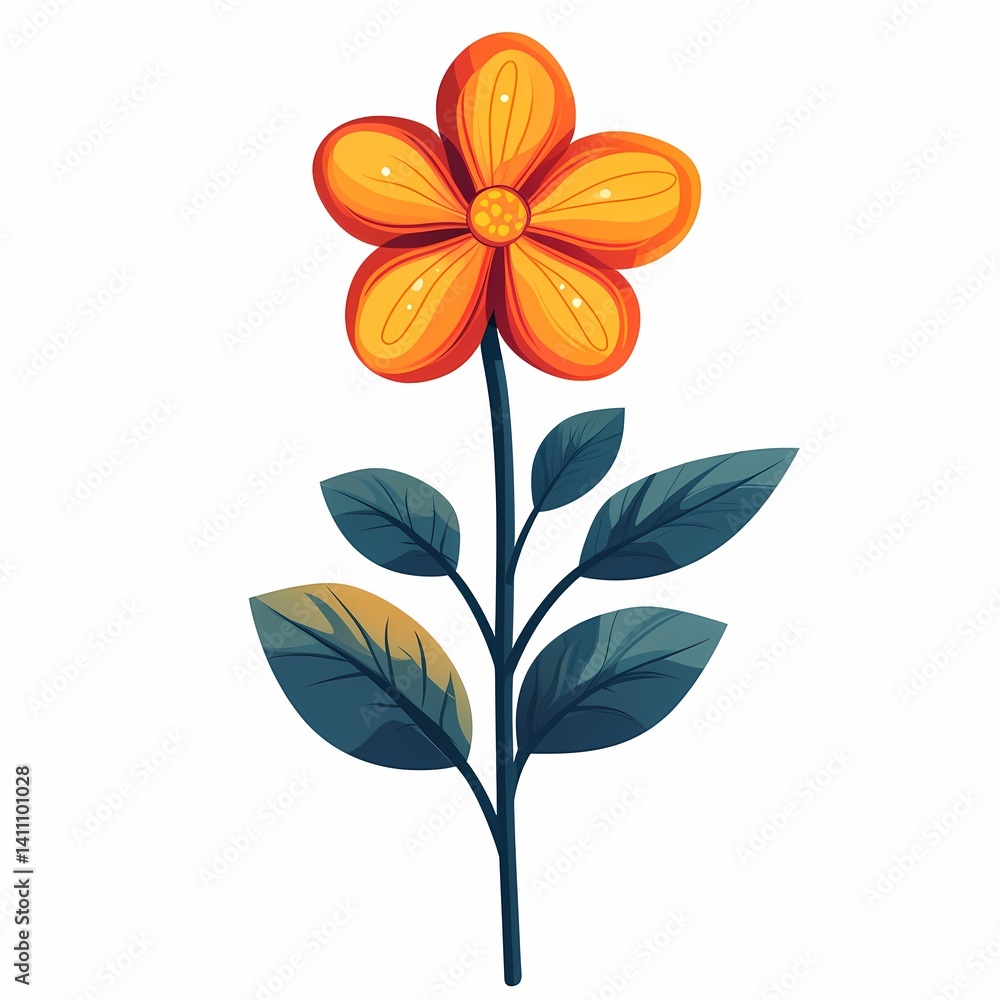 Fototapeta premium Vibrant Orange Flower Illustration. Minimalist Botanical Art for Spring Decor
