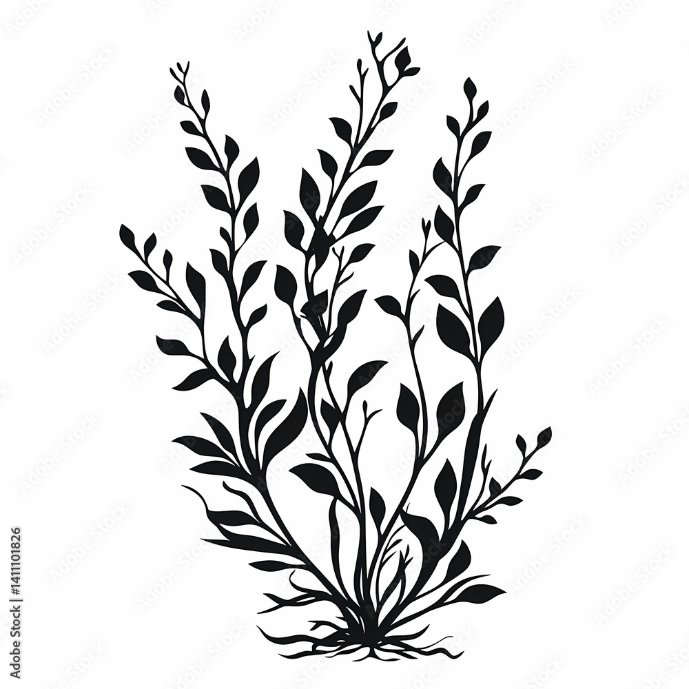 Black Silhouette of Spiky Leaves - Eco-Friendly Botanical Art for Modern Yard Decor Black Silhouette of Spiky Leaves - Eco-Friendly Botanical Art for Modern Yard Decor