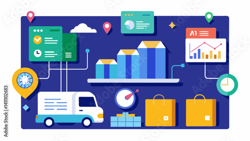 A visual representation of logistics and supply chain data complete with realtime updates on inventory levels and delivery statuses.. Vector illustration