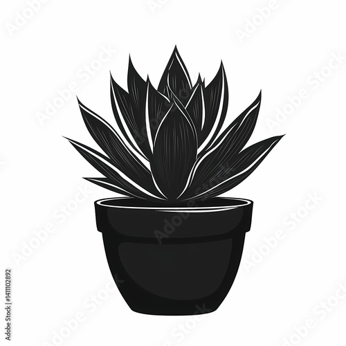 Minimalistic Black Pot Succulent Houseplant Illustration. Modern Indoor Greenery for Eco-Friendly Home Decor