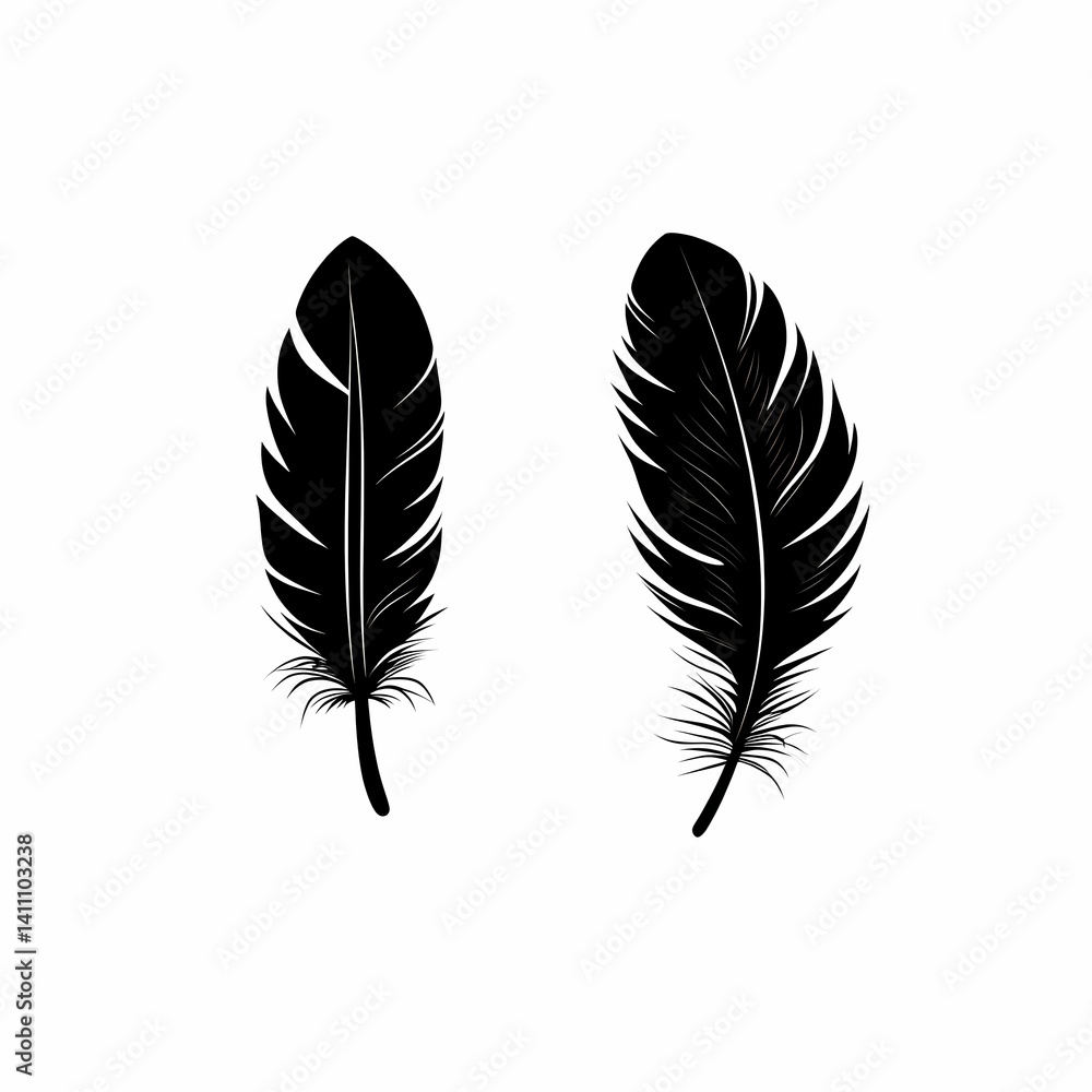 Fototapeta premium Elegant Black Feathers. Minimalist Silhouette Illustrations for Nature-Inspired Art & Design