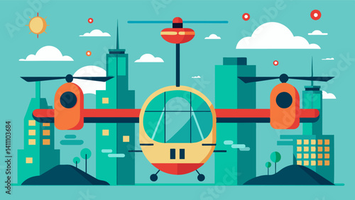 The air taxi system is completely automated with no need for a pilot as it follows designated flight paths and avoids restricted airspace.. Vector illustration
