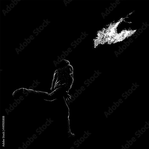 Man throwing molotov hand drawing vector isolated on black background.