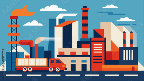 Amidst the machines and equipment of the power plant eVTOLs seemed to move with a graceful agility their sleek frames a contrast to the industrial surroundings.. Vector illustration