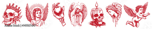 Vintage gothic angelic art, element vector set