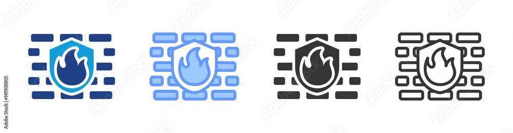 Obraz premium Firewall icon set multiple style collection