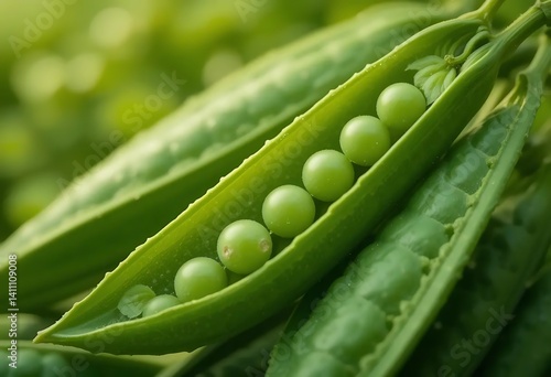 Juicy Green Peas in a Vibrant Pod: A Close-Up Nature Study