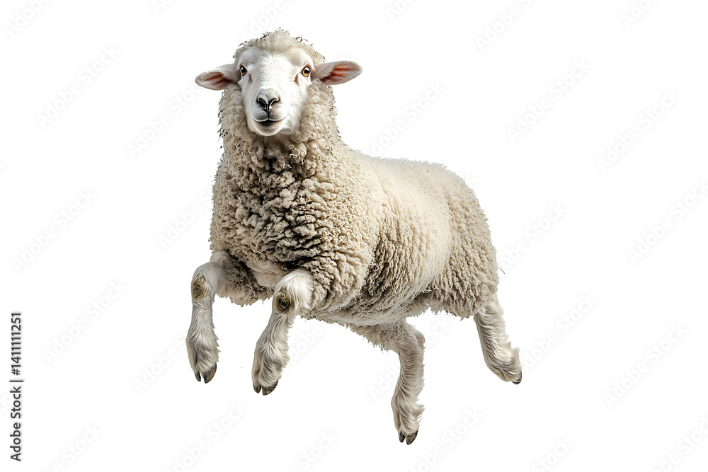 Fototapeta premium Happy Sheep Jumping isolated on transparent background 
