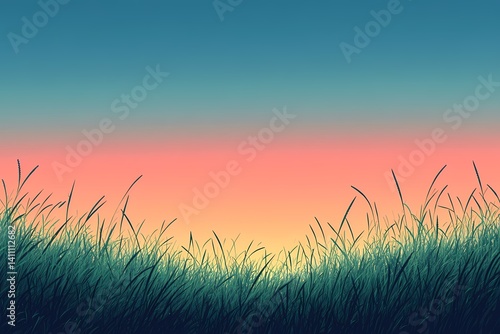 Serene Sunset. Vibrant Colors Over Tranquil Fields and Silhouettes