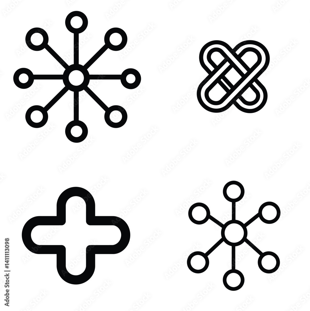 Obraz premium Set of Four Line Icon Designs Geometric Shapes on Transparent Background