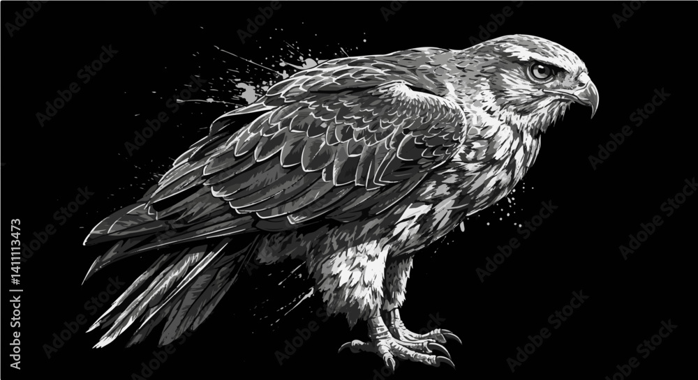Fototapeta premium Majestic Raven Perched in High Contrast Ink Style