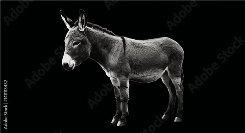 Black and White Donkey Side Profile Illustration
