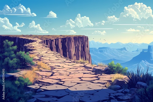 Vibrant Canyon Landscape with Tranquil Hiking Trail and Scenic Cliffs Under a Clear Blue Sky