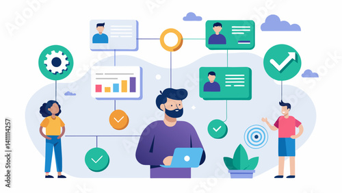 A technology company integrates user feedback and data from usability tests into their product roadmap continuously iterating and improving their product based on real user. Vector illustration