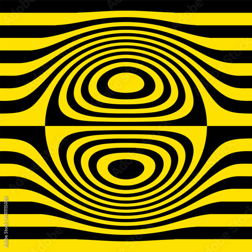 Op art stripes abstract background pattern. Yellow, black hypnotic optical illusion. Colors associated with hazards, warnings and poisonous or stinging creatures.