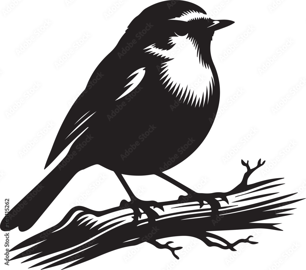 Fototapeta premium Robin black vector silhouette