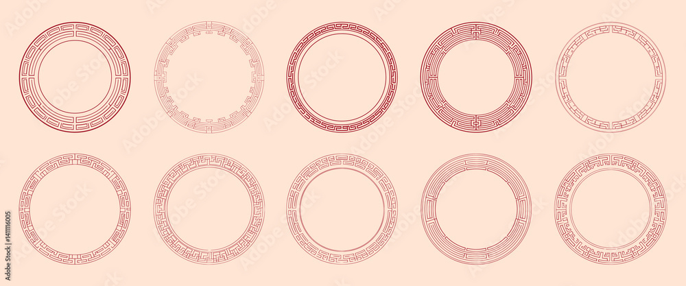 Decorative circular Asian patterns isolated illustration, vector set Decorative circular Asian patterns isolated illustration, vector set