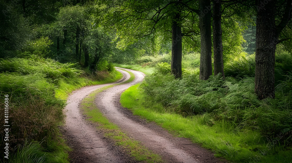 Naklejka premium Scenic Winding Path Through Lush Forest