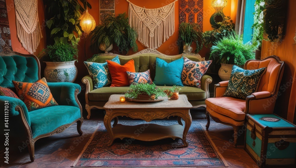 Obraz premium A cozy and eclectic living room with plush